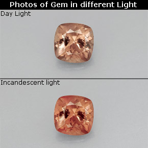 Granate con cambio de color de rosa amarronado a rojo natural de 0,78 ct, corte cojín, VS