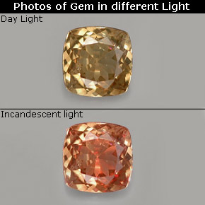 Granate con cambio de color multicolor natural de 0,58 ct, corte cojín, VS