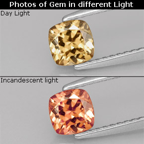 Granate con cambio de color multicolor natural de 0,67 ct, corte cojín, VVS-VS