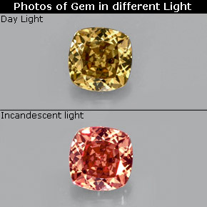 Granate con cambio de color multicolor natural de 0,70 ct, corte cojín, VS