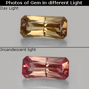 Granate con cambio de color multicolor natural de 0,73 ct, corte esmeralda, VS