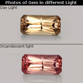 Granate con cambio de color cambio de color natural de 0,76 ct, corte esmeralda, VS
