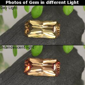 Granate con cambio de color dorado natural de 0,66 ct, corte esmeralda, VVS-VS