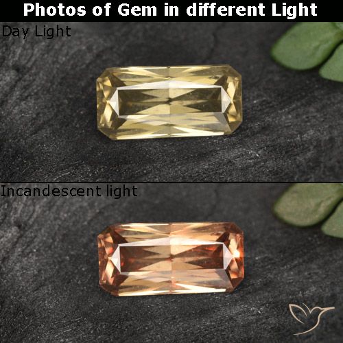 0.74ct Natural Marrón-oro Granate que cambia de color, corte esmeralda, VVS-VS