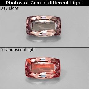 Granate que cambia de color Rosa/rojo marrón natural de 0.86 ct, Corte Cojín, VVS-VS