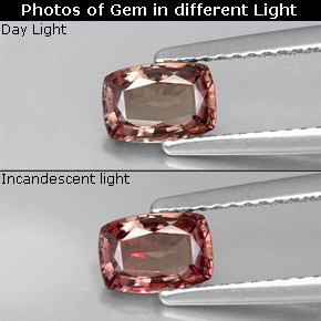 Granate con cambio de color marrón natural de 0,76 ct, corte cojín, VVS-VS