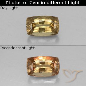 0.97ct Natural Marrón-oro Granate que cambia de color, Forma Cojín, VS-SI