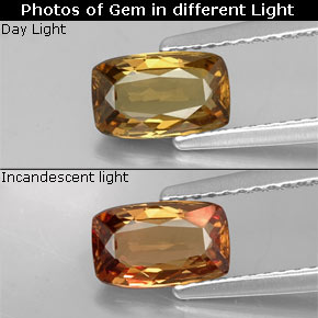 Granate con cambio de color dorado natural de 1,11 ct, corte cojín, VVS-VS