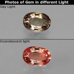 Granate con cambio de color cambio de color natural de 0,64 ct, corte óvalo, VVS