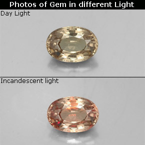 Granate con cambio de color amarillo natural de 0,62 ct, corte óvalo, VS