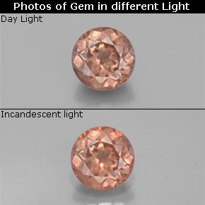 Granate que cambia de color Rosado naranja natural de 0.45 ct, Corte Redondo, VS-SI