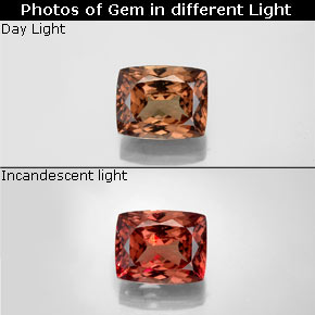 Granate con cambio de color multicolor natural de 4,00 ct, corte cojín, VS