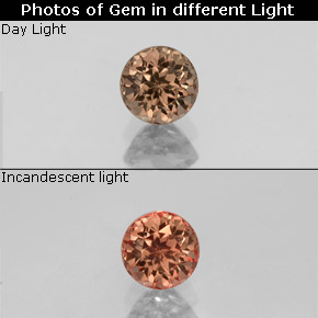 Granate que cambia de color Marrón naranja dorado natural de 0.61 ct, Corte Redondo, VVS-VS