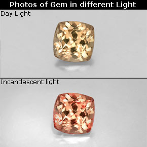 Granate con cambio de color multicolor natural de 0,53 ct, corte cojín, VS