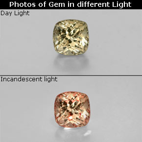 Granate con cambio de color multicolor natural de 0,47 ct, corte cojín, VS