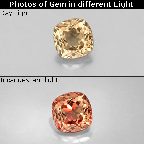 Granate con cambio de color multicolor natural de 0,57 ct, corte cojín, VS