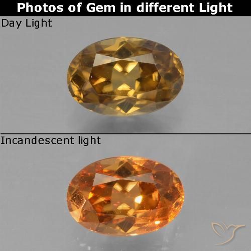 Granate con cambio de color dorado natural de 0,72 ct, corte óvalo, VVS-VS