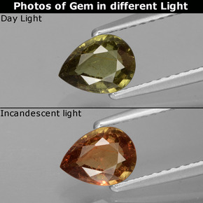 Granate con cambio de color multicolor natural de 0,83 ct, en forma de pera, VS