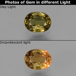 Granate con cambio de color amarillo natural de 0,62 ct, corte óvalo, VS