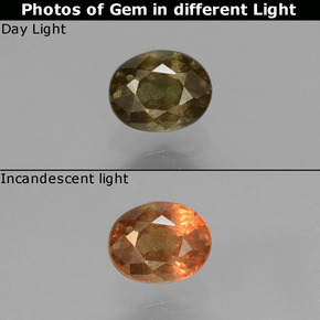 Granate con cambio de color amarillo natural de 0,57 ct, corte óvalo, VS