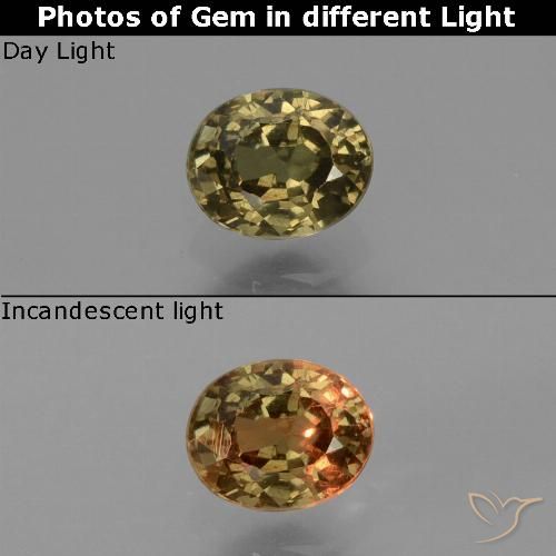 Granate con cambio de color amarillo natural de 0,65 ct, corte óvalo, VS