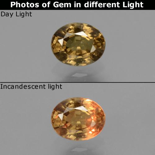 Granate con cambio de color amarillo natural de 0,65 ct, corte óvalo, VS