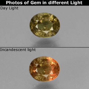 Granate con cambio de color amarillo natural de 0,66 ct, corte óvalo, VS