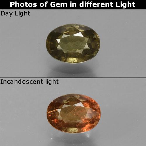 Granate con cambio de color amarillo natural de 0,69 ct, corte óvalo, VS