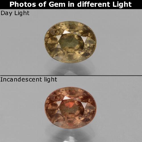 Granate con cambio de color marrón natural de 0,81 ct, corte óvalo, VS