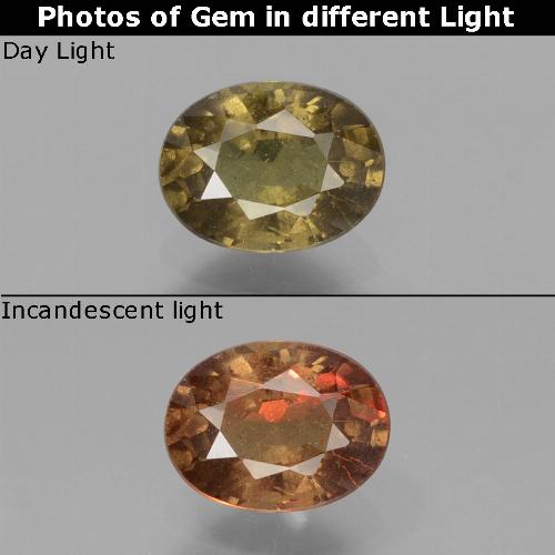 Granate con cambio de color marrón natural de 0,85 ct, corte óvalo, VS