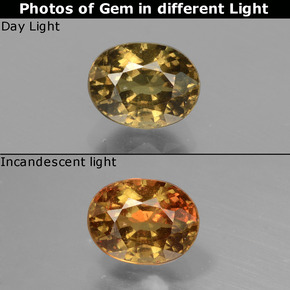 Granate que cambia de color Dorado verdoso natural de 1.34 ct, Corte Óvalo, VS-SI