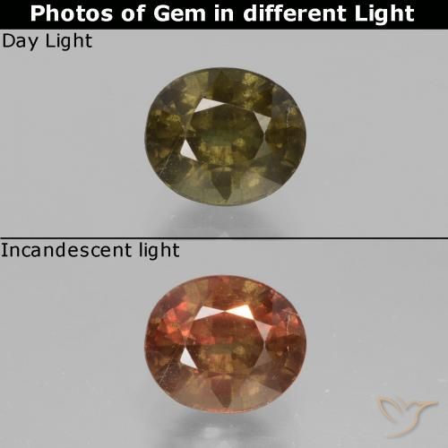 Granate con cambio de color marrón natural de 1,33 ct, corte óvalo, VS-SI