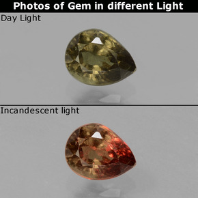 Granate con cambio de color multicolor natural de 0,48 ct, en forma de pera, VS