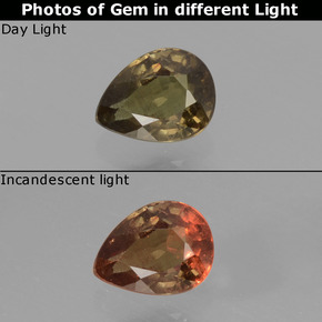Granate con cambio de color multicolor natural de 0,50 ct, en forma de pera, VS
