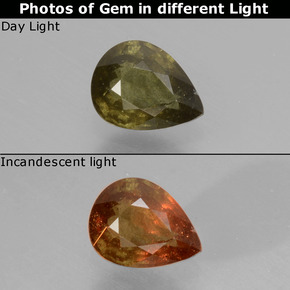 Granate con cambio de color multicolor natural de 0,50 ct, en forma de pera, VS