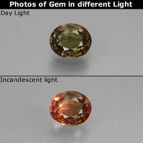 Granate con cambio de color cambio de color natural de 0,60 ct, corte óvalo, VS
