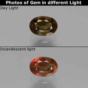 Granate que cambia de color Verde a rojo-rosado natural de 0.74 ct, Corte Óvalo, VS