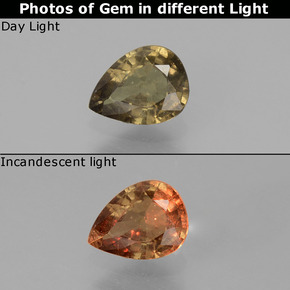 Granate que cambia de color Verde a rojo-rosado natural de 0.73 ct, En forma de pera, VS