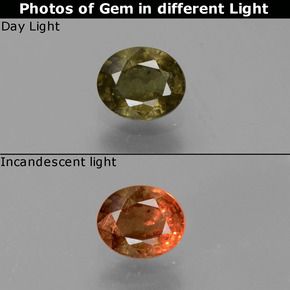 Granate que cambia de color Verde a rojo-rosado natural de 0.65 ct, Corte Óvalo, VS