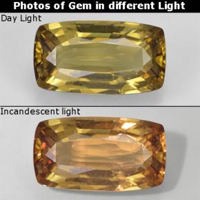 Granate con cambio de color dorado natural de 1,37 ct, corte cojín, VVS-VS