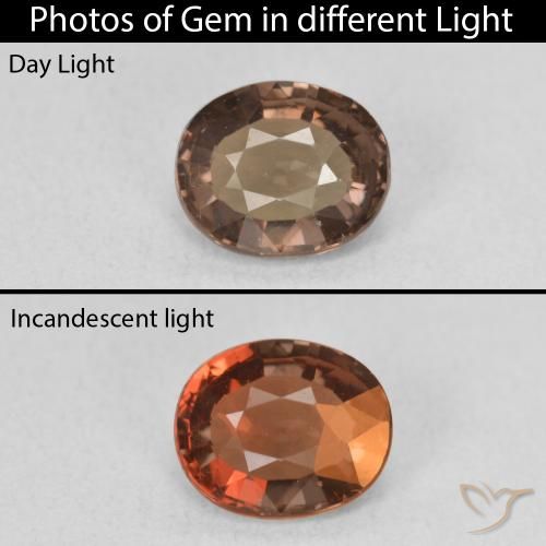 1.38ct Natural Marrón claro medio Granate que cambia de color, Ovalada, VVS-VS