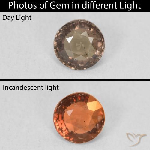 Granate con cambio de color marrón natural de 0,92 ct, corte redondo, VS