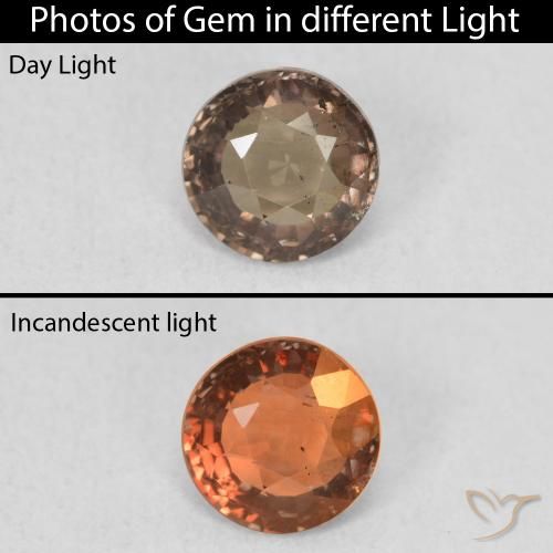 Granate con cambio de color marrón natural de 0,90 ct, corte redondo, VS