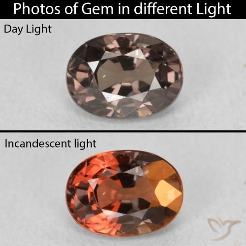 Granate con cambio de color marrón natural de 1,28 ct, corte óvalo, VVS