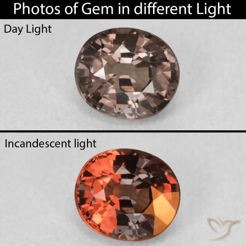 Granate con cambio de color marrón natural de 1,03 ct, corte óvalo, VVS