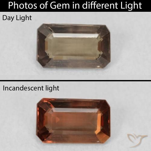 1.02ct Natural Medium Dark-Brown Granate que cambia de color, corte esmeralda, VS