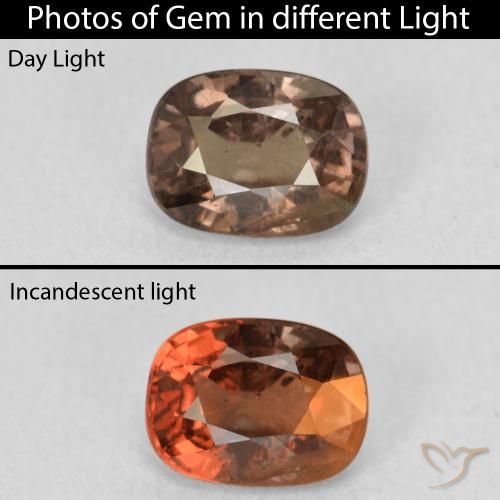 1.21ct Natural Marrón cálido Granate que cambia de color, Forma Cojín, VS
