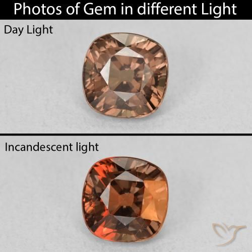 1.28ct Natural Marrón oscuro Granate que cambia de color, Forma Cojín, VS