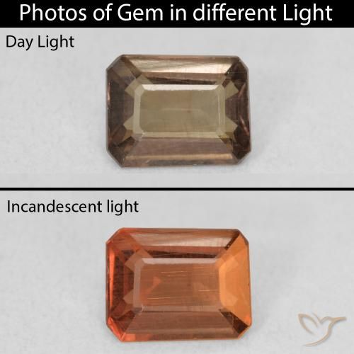 0.91ct Natural Marrón oscuro Granate que cambia de color, corte esmeralda, VS