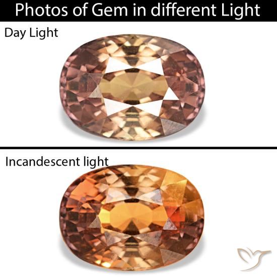 Zafiro con cambio de color marrón natural de 1,45 ct, corte óvalo, VVS
